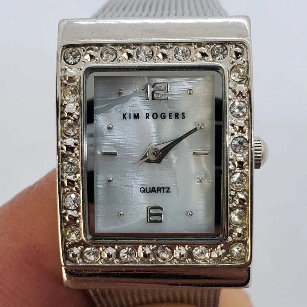 Kim Rogers Women's Watch 20MM MOP‎ Dial Crystal Bezel Gray Mesh Band New Battery